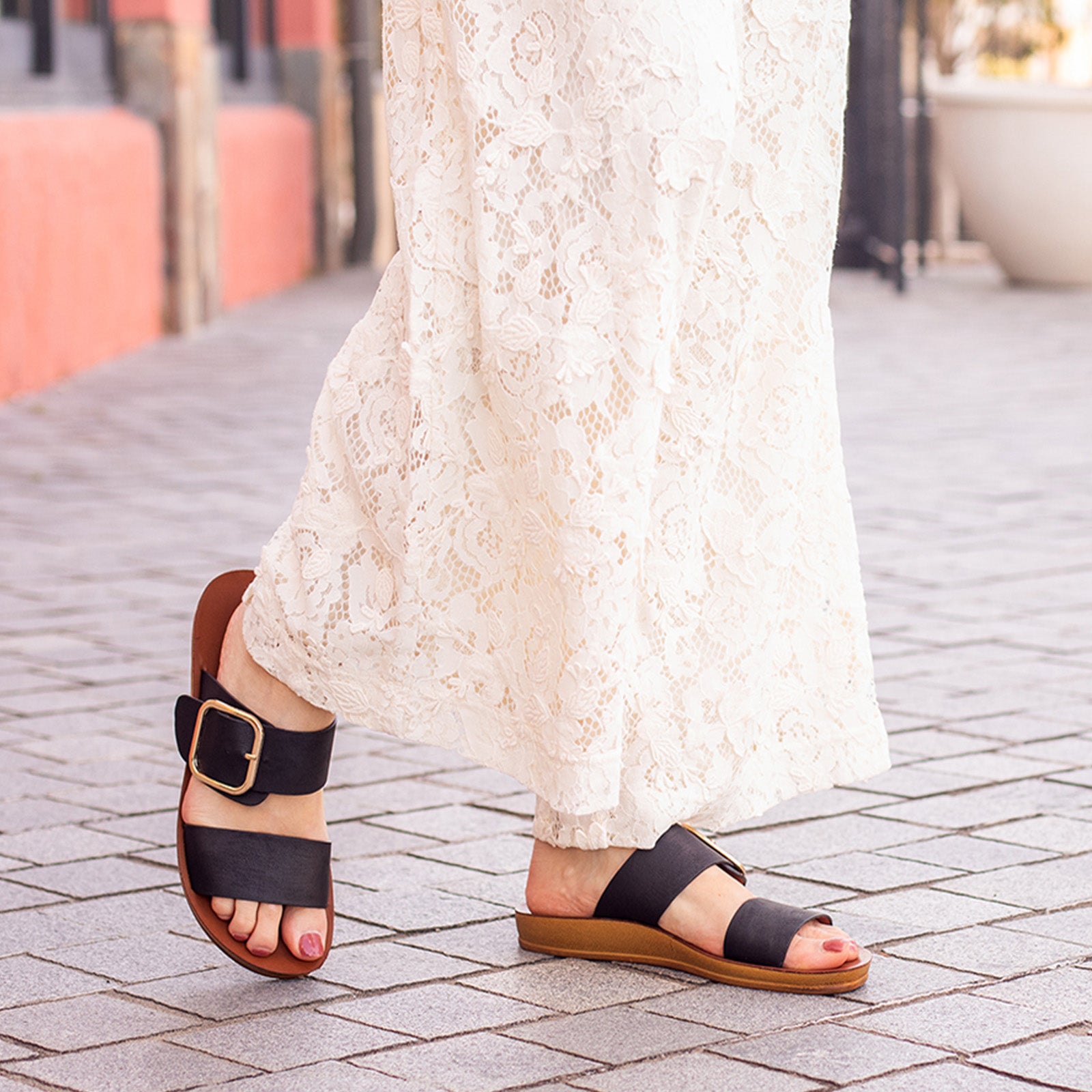 Los Cabos Doti I | Women Slides | Double Strap Square Buckle – Los